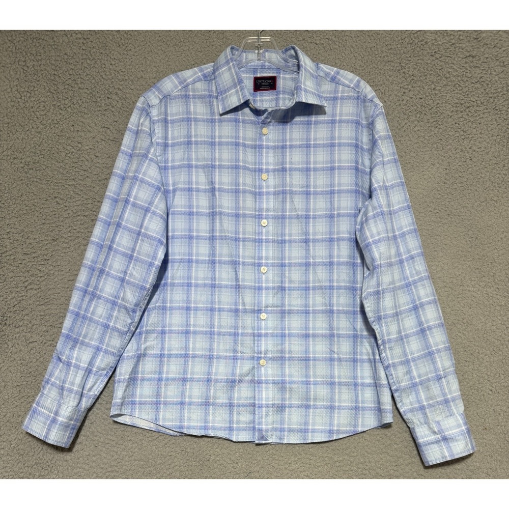 Untuckit Pinord long sleeve‎ plaid button up shirt Mens Medium 100% Cotton